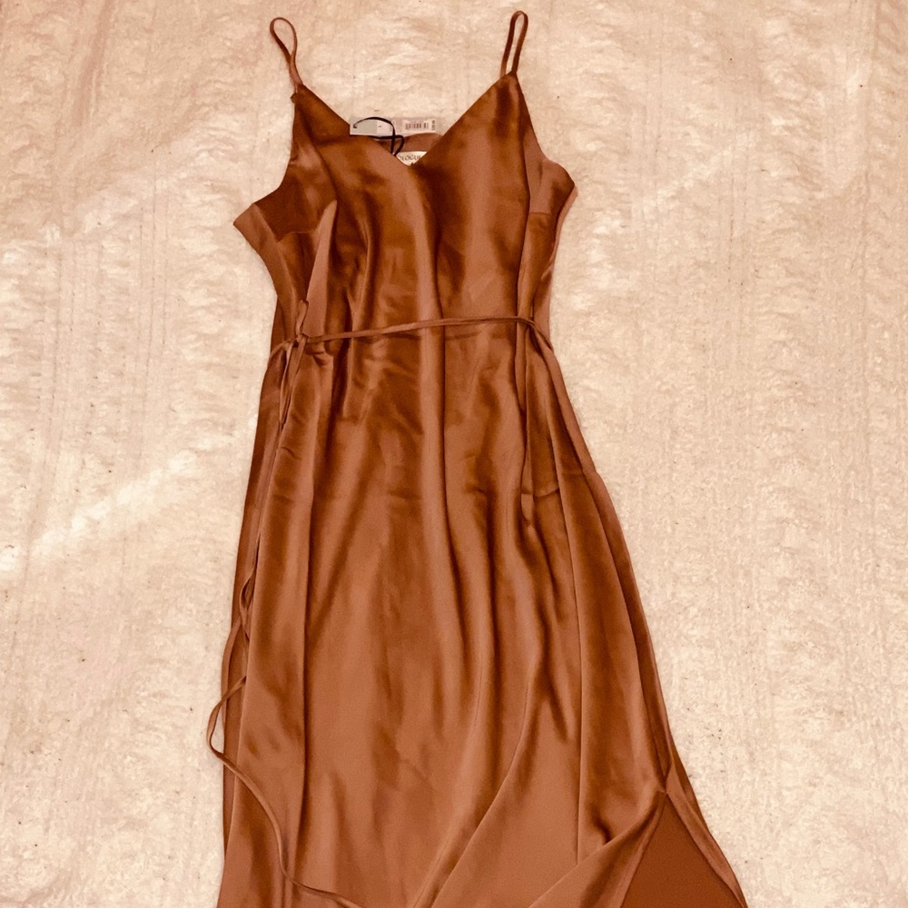 Long satin cami dress with tie